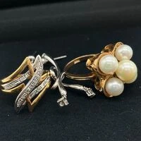 画像3603：Pt900 メレダイヤリング K18パールトップ 他貴金属おまとめ